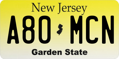 NJ license plate A80MCN