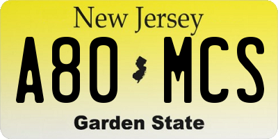 NJ license plate A80MCS