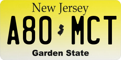 NJ license plate A80MCT
