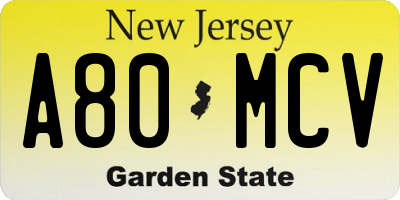 NJ license plate A80MCV