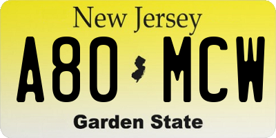 NJ license plate A80MCW