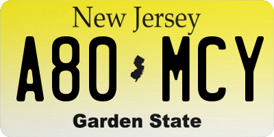 NJ license plate A80MCY