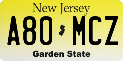 NJ license plate A80MCZ