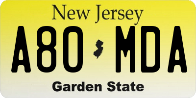NJ license plate A80MDA