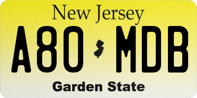 NJ license plate A80MDB
