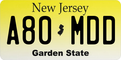 NJ license plate A80MDD
