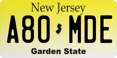 NJ license plate A80MDE