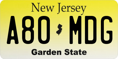 NJ license plate A80MDG