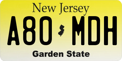 NJ license plate A80MDH