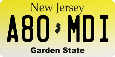 NJ license plate A80MDI