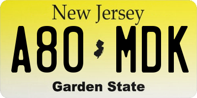 NJ license plate A80MDK