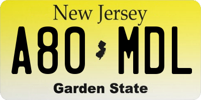 NJ license plate A80MDL