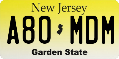 NJ license plate A80MDM