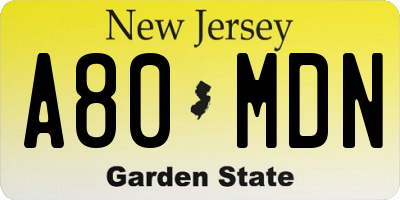 NJ license plate A80MDN