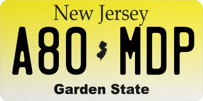 NJ license plate A80MDP