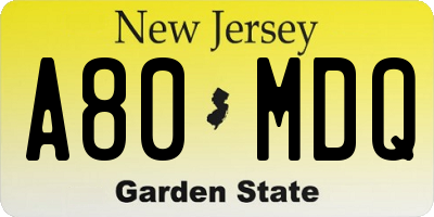NJ license plate A80MDQ