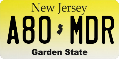 NJ license plate A80MDR