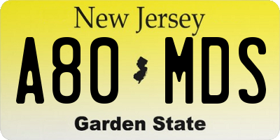 NJ license plate A80MDS