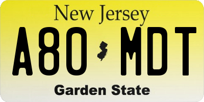 NJ license plate A80MDT