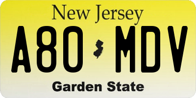NJ license plate A80MDV