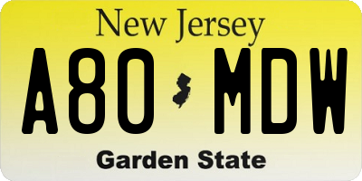 NJ license plate A80MDW