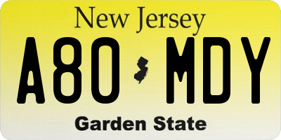 NJ license plate A80MDY