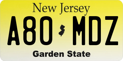 NJ license plate A80MDZ