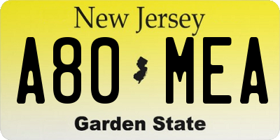 NJ license plate A80MEA