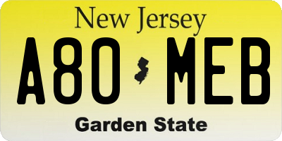 NJ license plate A80MEB