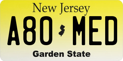 NJ license plate A80MED