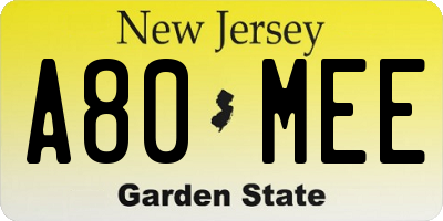 NJ license plate A80MEE