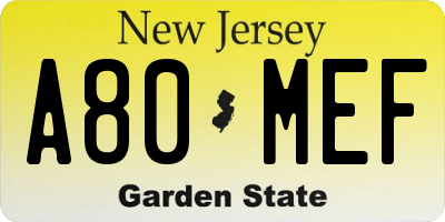 NJ license plate A80MEF