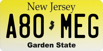 NJ license plate A80MEG