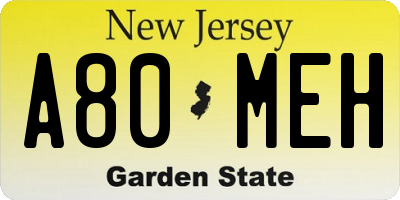 NJ license plate A80MEH