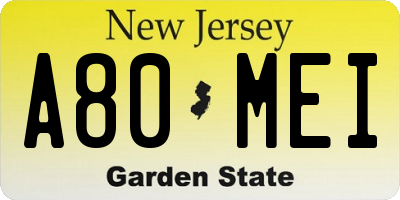 NJ license plate A80MEI
