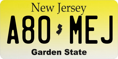 NJ license plate A80MEJ