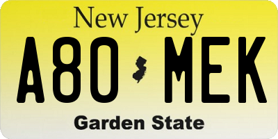 NJ license plate A80MEK