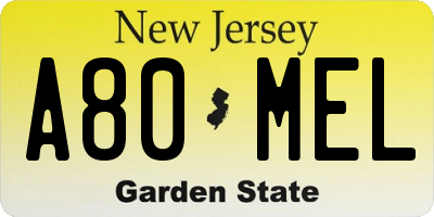 NJ license plate A80MEL