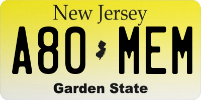 NJ license plate A80MEM