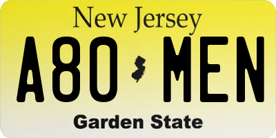 NJ license plate A80MEN