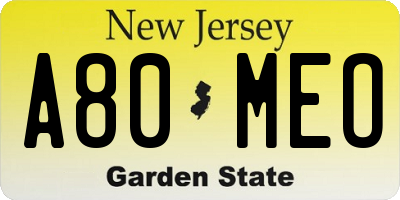 NJ license plate A80MEO