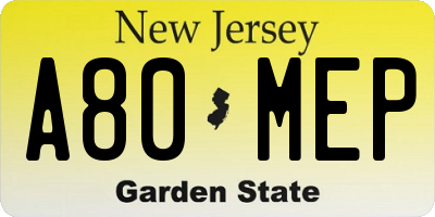 NJ license plate A80MEP