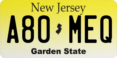 NJ license plate A80MEQ