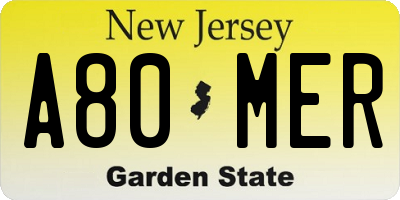 NJ license plate A80MER