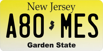 NJ license plate A80MES