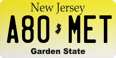 NJ license plate A80MET