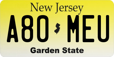 NJ license plate A80MEU
