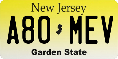 NJ license plate A80MEV