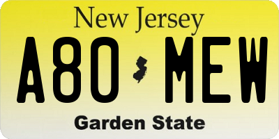 NJ license plate A80MEW