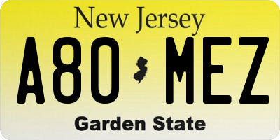 NJ license plate A80MEZ